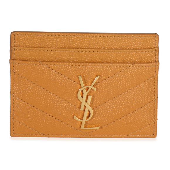 Saint Laurent Senape Yellow Grain De Poudre Matelasse Cassandre Card Case